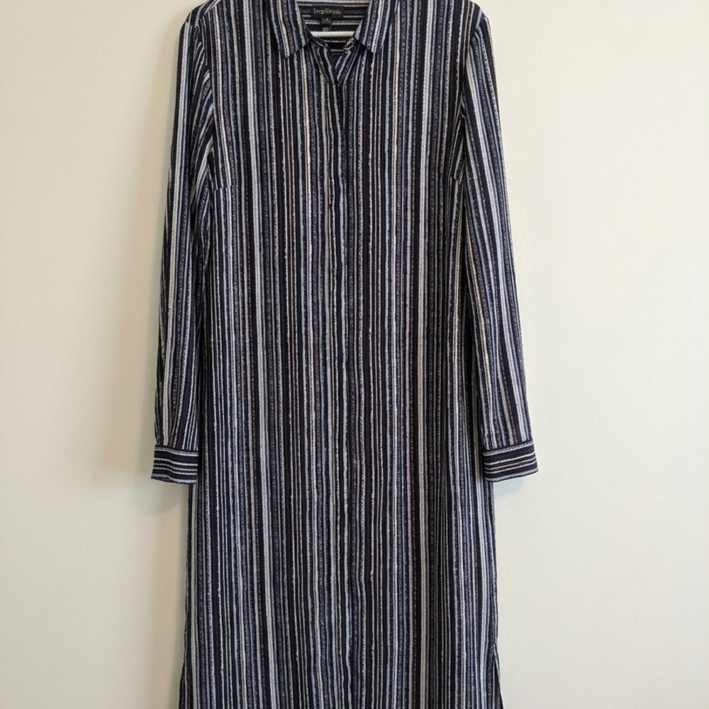 Long Tall Sally Black Blue White Button Up Striped Long Sleeve Dress Size 14 #53